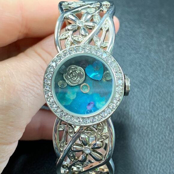 Nocturne Bloom– Upcycled Watch Bracelet with Silver Rose - Picture 2 of 8